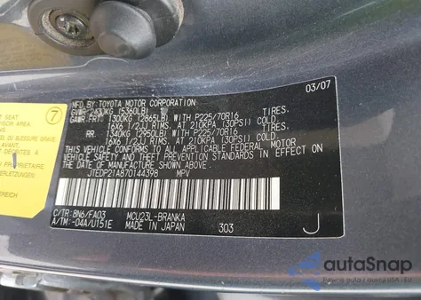 2007 Toyota Highlander V6 из США, поврежденный, VIN JTEDP21A870144398